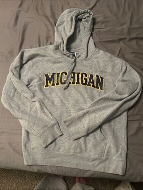Gear For Sports Gray Michigan Hooded Sweatshirt with Navy and Yellow Logo